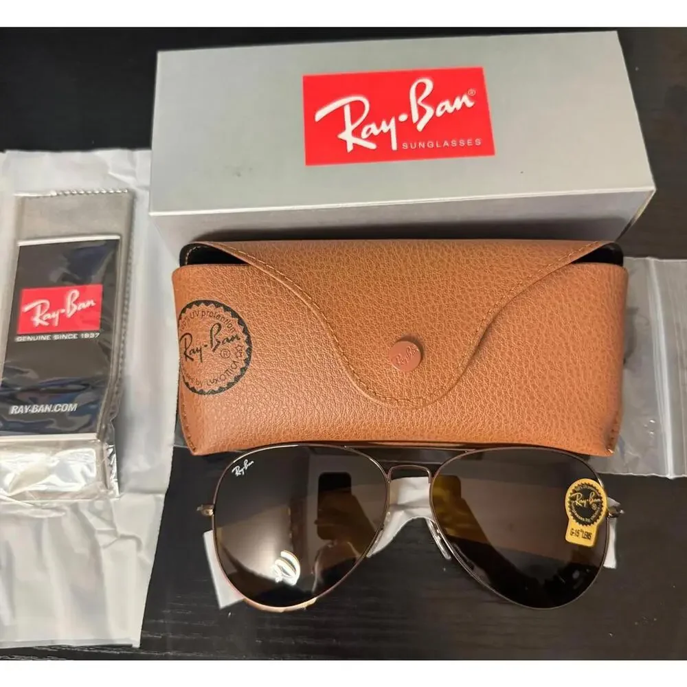 💁🏽‍♂️ NEW Ray Ban RB3025 58mm Aviator‎ Brown Lens Brown Frame Sunglasses